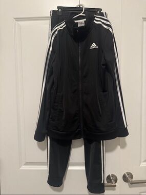 Youth Adidas Black and White Three-Stripe Track Jacket and Pants set